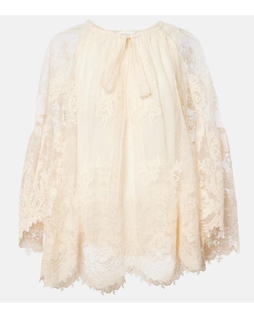 Zimmermann Natural Hypnotic Tie-Neck Floral Lace Blouse