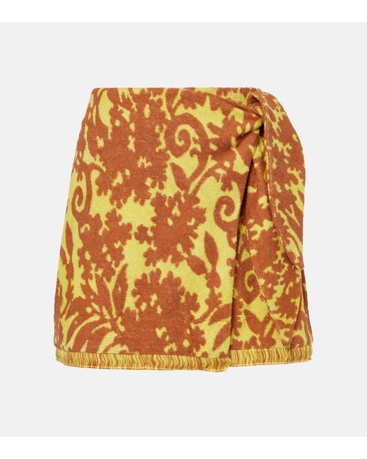 ALÉMAIS Metallic Amarillo Printed Cotton-Blend Wrap Skirt