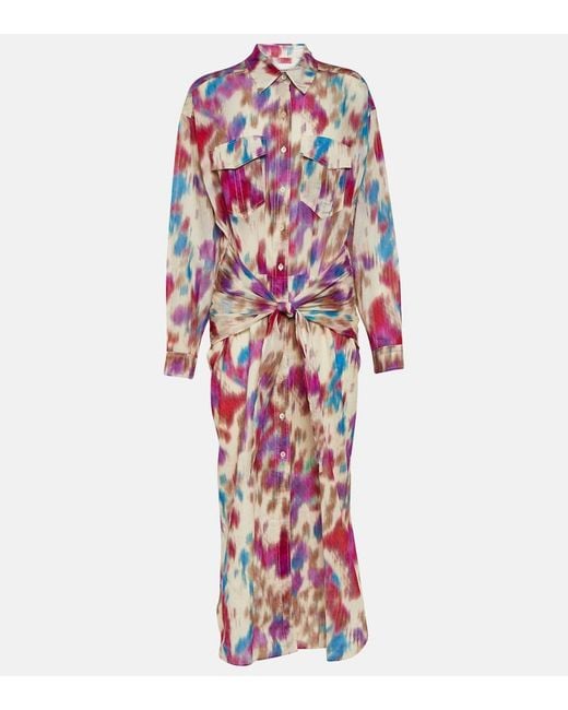 Isabel Marant Red Nesly Printed Cotton Shirt Dress
