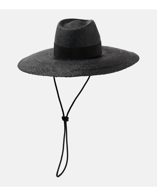 Sombrero de paja con ribete de piel Ruslan Baginskiy de color Black