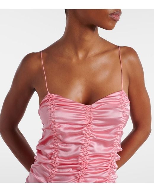 Khaite Pink Raina Ruched Silk Satin Midi Dress