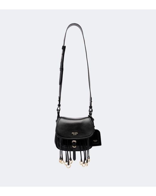 Prada White Corsaire Mini Fringed Leather Shoulder Bag
