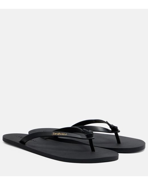 Saint Laurent Black Pool Leather Thong Sandals