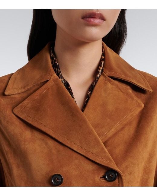 Nili Lotan Brown Remington Double-Breasted Suede Coat