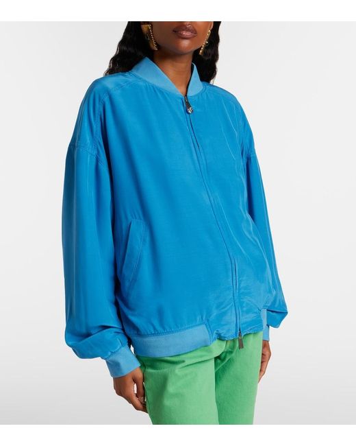 Versace Blue Oversized Silk Poplin Blouson Jacket