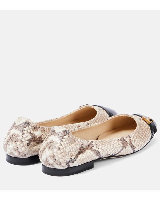 Tod's Metallic Snake-Effect Leather Ballet Flats