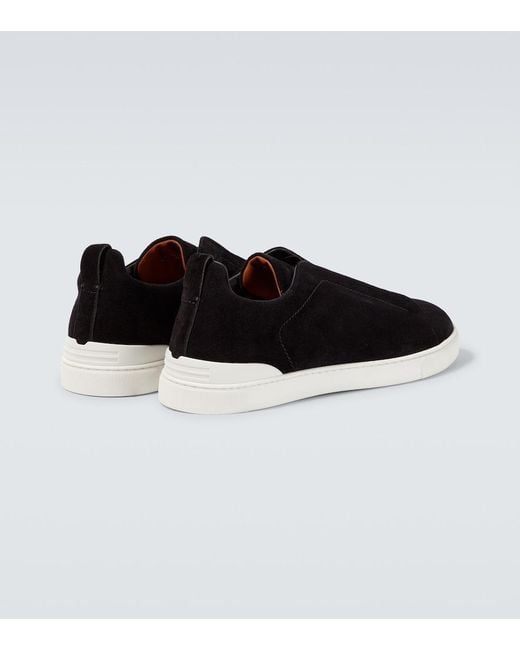Zegna Black Triple Stitch Suede Sneakers for men