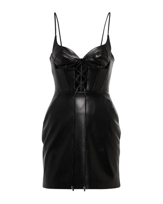 David Koma Black Lace-up Corset Leather Minidress