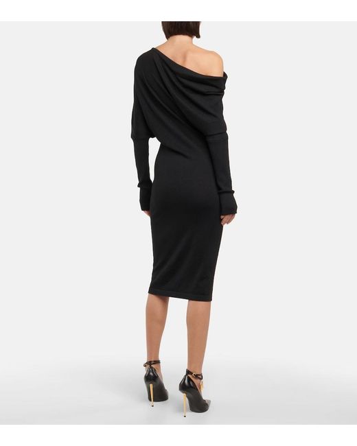 Tom Ford Black Cashmere And Silk Off-Shoulder Midi Dress