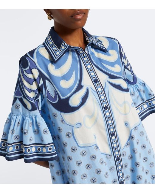 LaDoubleJ Blue Choux Printed Cotton Poplin Shirt Dress