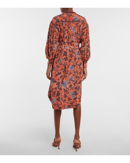 Ulla Johnson Red Taiana Floral Printed Midi Dress