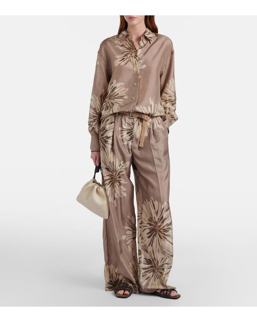Brunello Cucinelli Natural Floral Silk Shirt