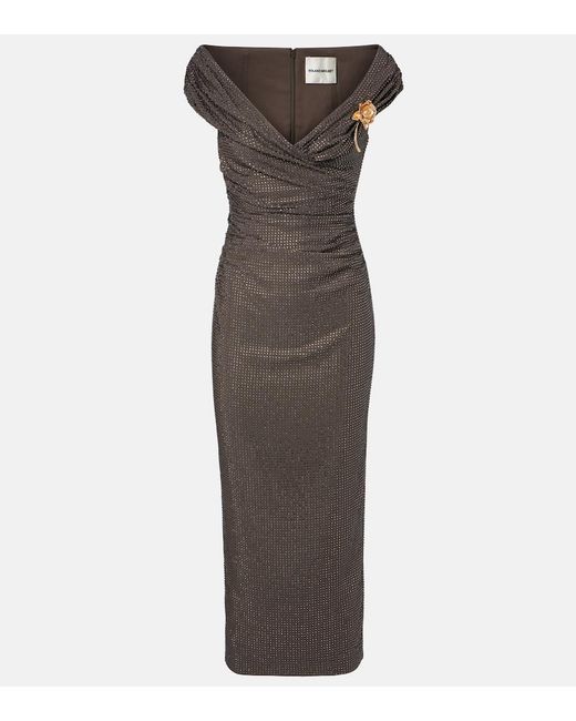 Roland Mouret Gray Embellished Draped Chiffon Midi Dress
