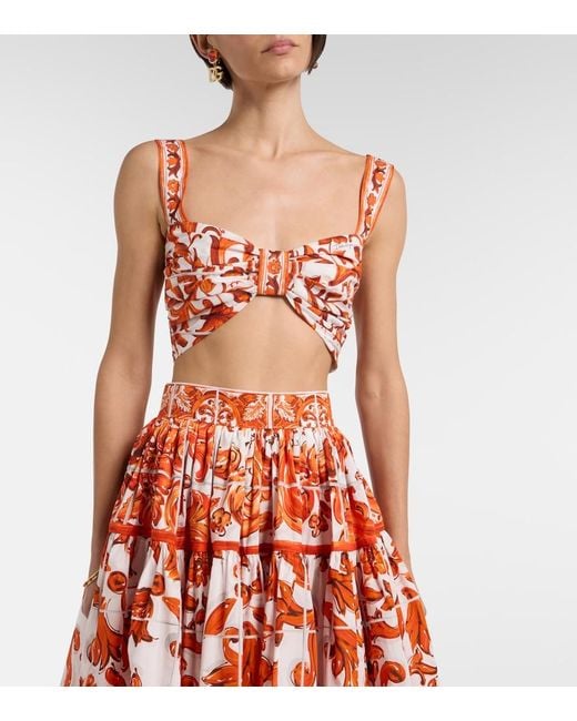 Dolce & Gabbana Red Majolica Cotton Poplin Crop Top