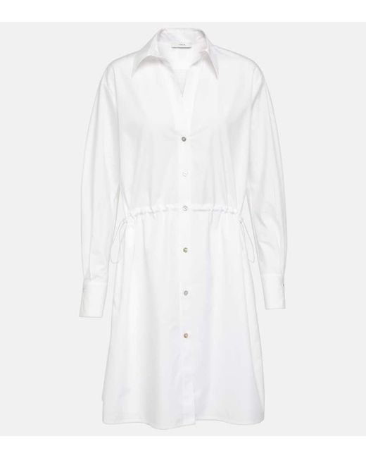 Vince White Ruched Cotton Shirtdress