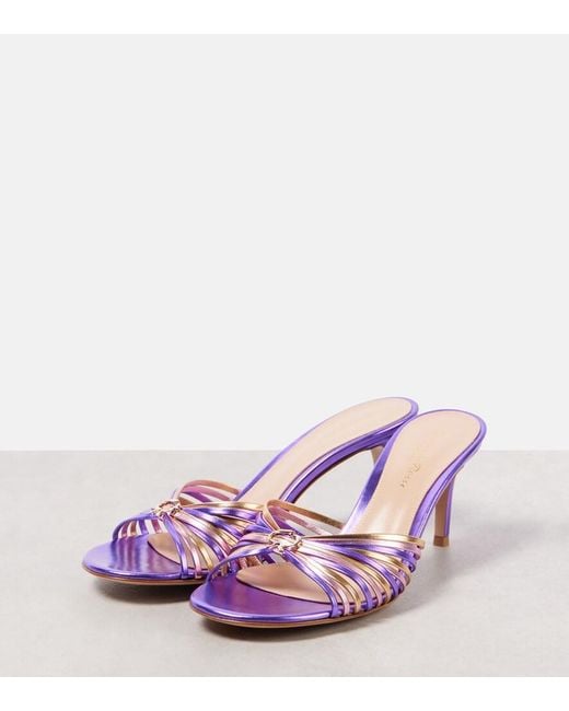 Gianvito Rossi Purple 70 Metallic Leather Mules