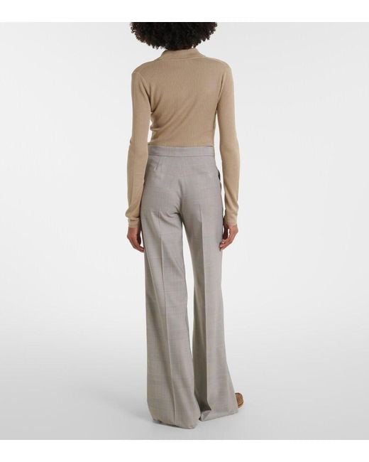 Max Mara Gray Checked Virgin Wool Wide-Leg Pants