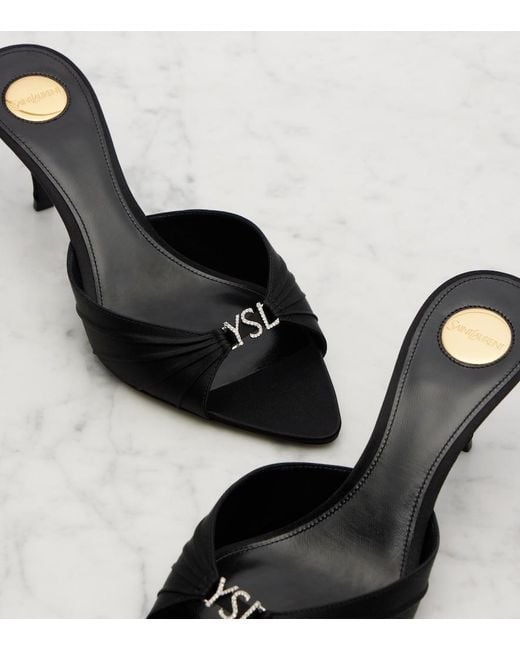 Saint Laurent Black Jerry 60 Embellished Crepe Satin Mules
