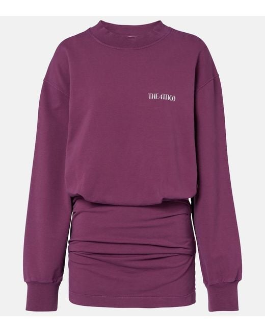 The Attico Purple Ruched Cotton-Blend Fleece Minidress