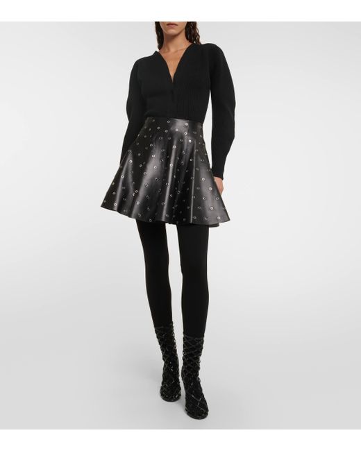 Alaïa Black Eyelet Embellished Leather Miniskirt