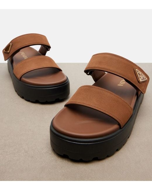 Prada Brown Leather Platform Sandals