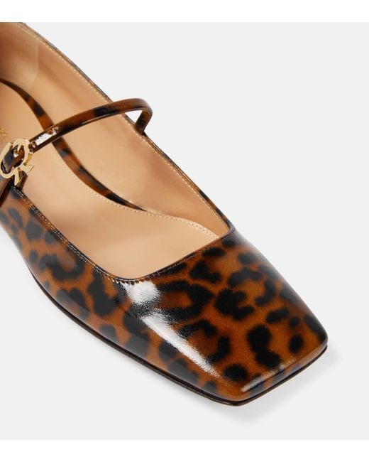 Gianvito Rossi Brown Christina Patent Leather Mary Jane Flats
