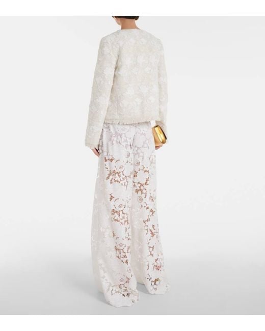 Oscar de la Renta White Gardenia Embroidered Tweed Jacket