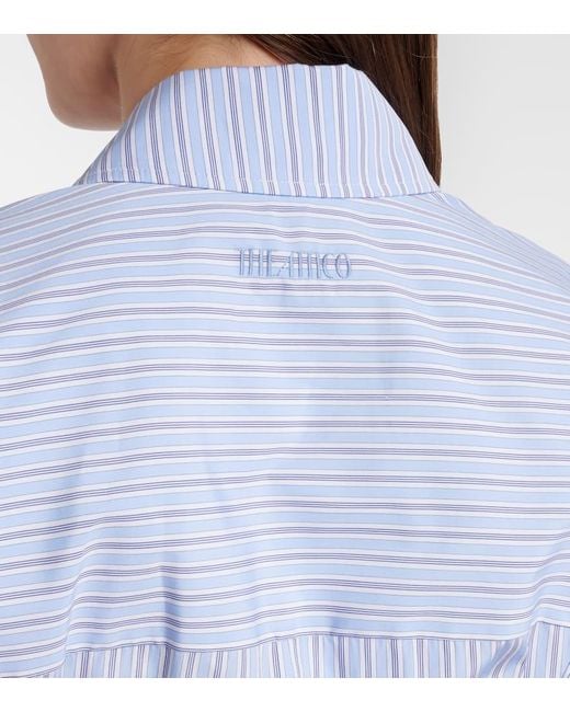 The Attico Blue Gathered Striped Cotton Shirt Dress