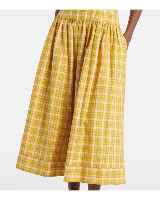 Markarian Yellow Giorgia Checked Cotton Midi Dress