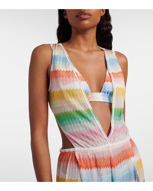 Missoni White Zigzag Open-Back Lame Jumpsuit