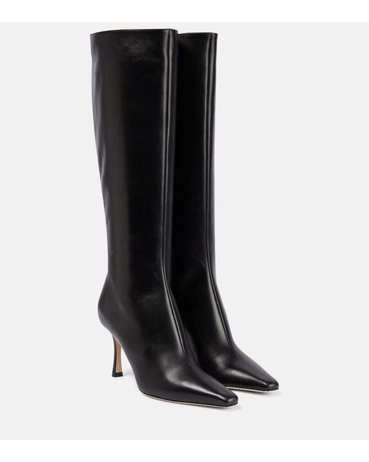 Jimmy Choo Black Agathe 85 Point-toe Knee-high Leather Boots