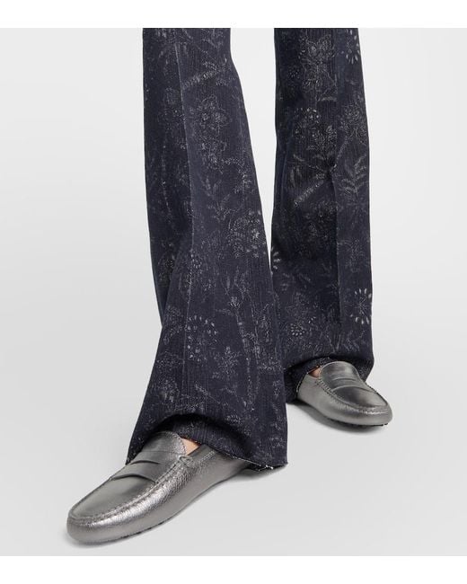 Tod's Gray Metallic Leather Moccasins