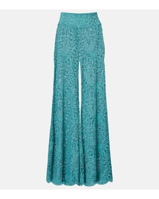 Alexandra Miro Blue Paloma Lace Wide-Leg Pants