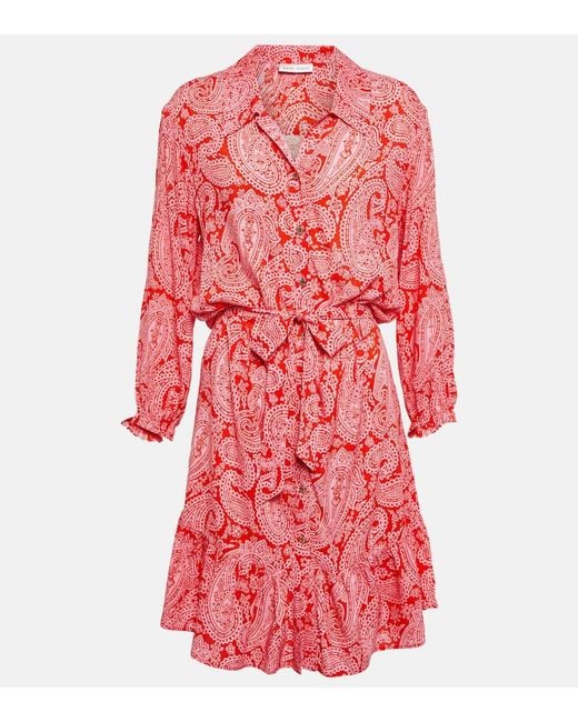 Heidi Klein Red Tangier Paisley-print Mousseline Mini Shirt Dress
