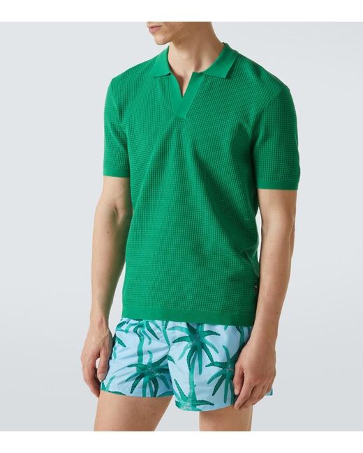 Orlebar Brown Green Roddy Waffle-Knit Mesh Polo Shirt for men