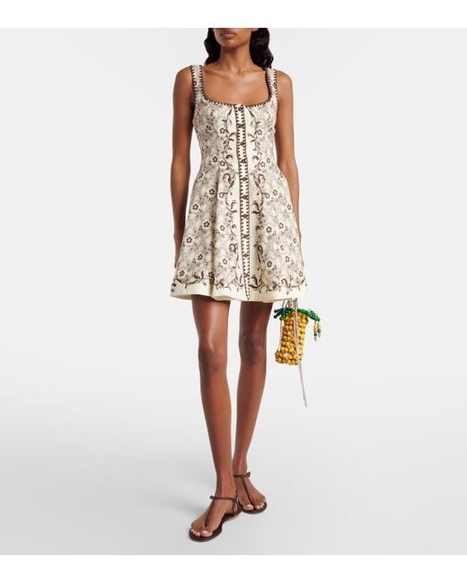 ALÉMAIS Natural Printed Linen And Cotton Minidress