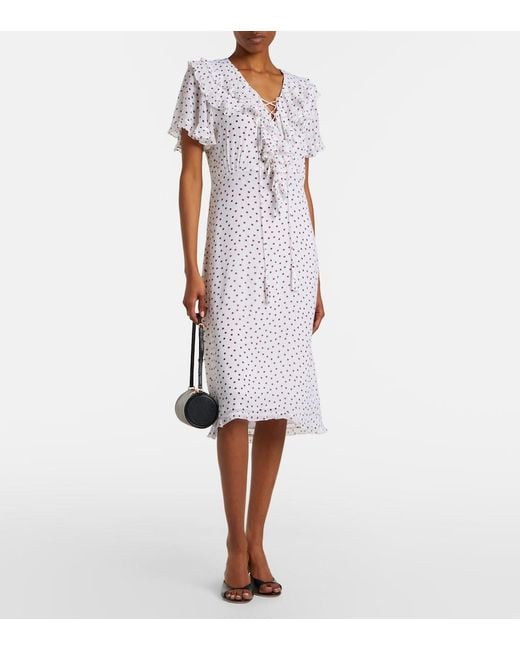 Dorothee Schumacher White Dancing Dots Polka-Dot Georgette Midi Dress