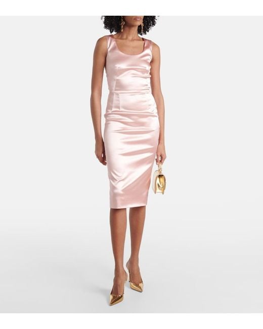 Dolce & Gabbana Pink Satin Midi Dress