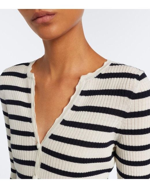 Veronica Beard White Anwin Striped Wool Cardigan