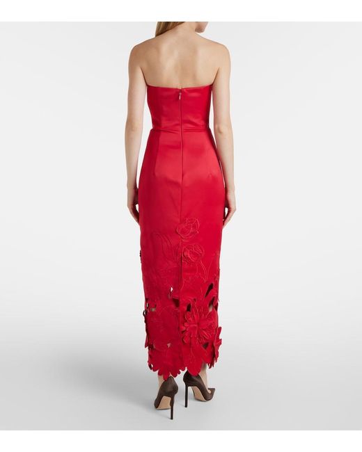 LEO LIN Red Rayna Floral-Applique Maxi Dress