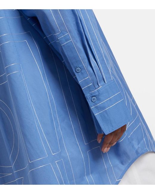 Totême  Blue Embroidered Cotton-Blend Shirt