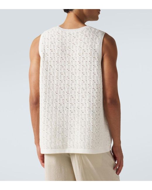 FRAME White Crochet Cotton-Blend Tank Top for men