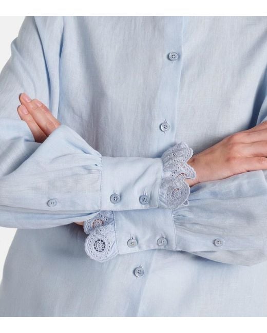 Valentino Blue Broderie Anglaise Linen Blouse