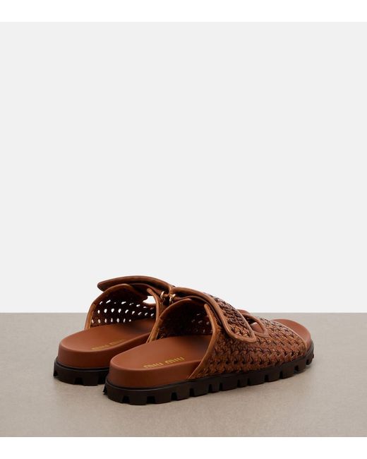 Miu Miu Brown Woven Leather Sandals