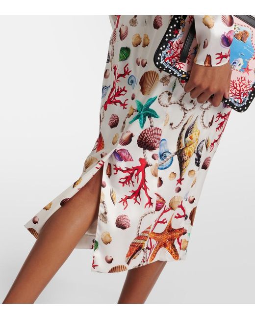 Dolce & Gabbana White Capri Printed Silk-Blend Midi Dress