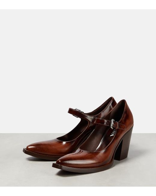 Prada Brown Leather Mary Jane Pumps