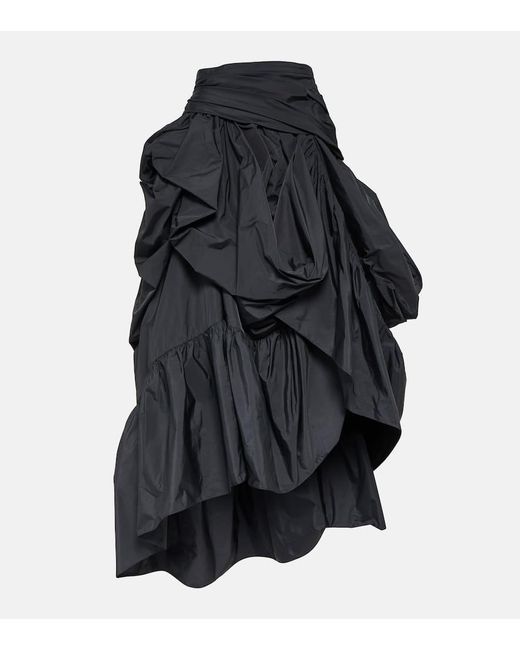 Erdem Black Asymmetric Ruffled Taffeta Maxi Skirt