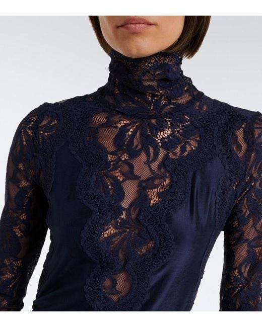 Rabanne Blue Lace High Neck Maxi Dress