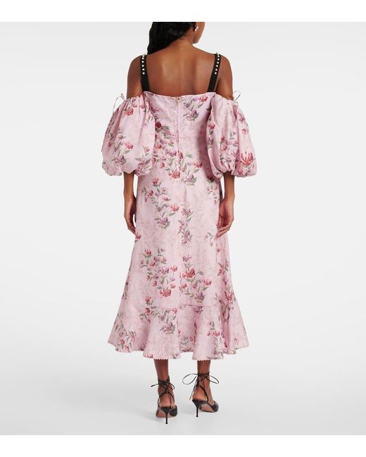 Agua Bendita Pink Midikleid Mercedes Wisteria Aus Leinen
