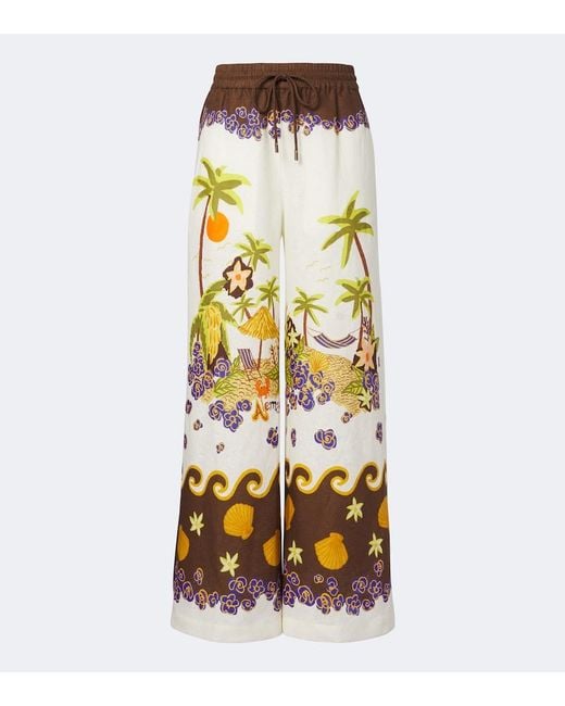 ALÉMAIS Metallic Island Cove Printed Linen Wide-Leg Pants